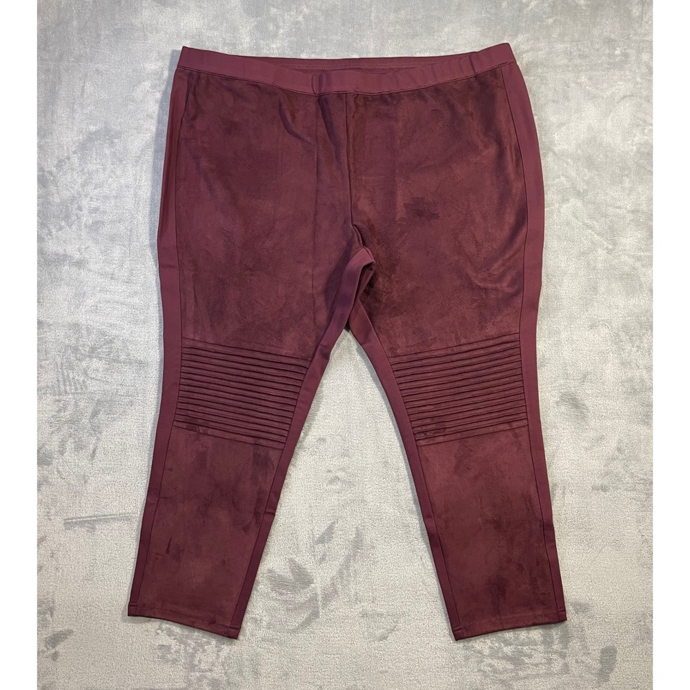 H by Halston Faux Suede Moto Leggings Womens 24WP Burgundy NWOT Ribbed Knit